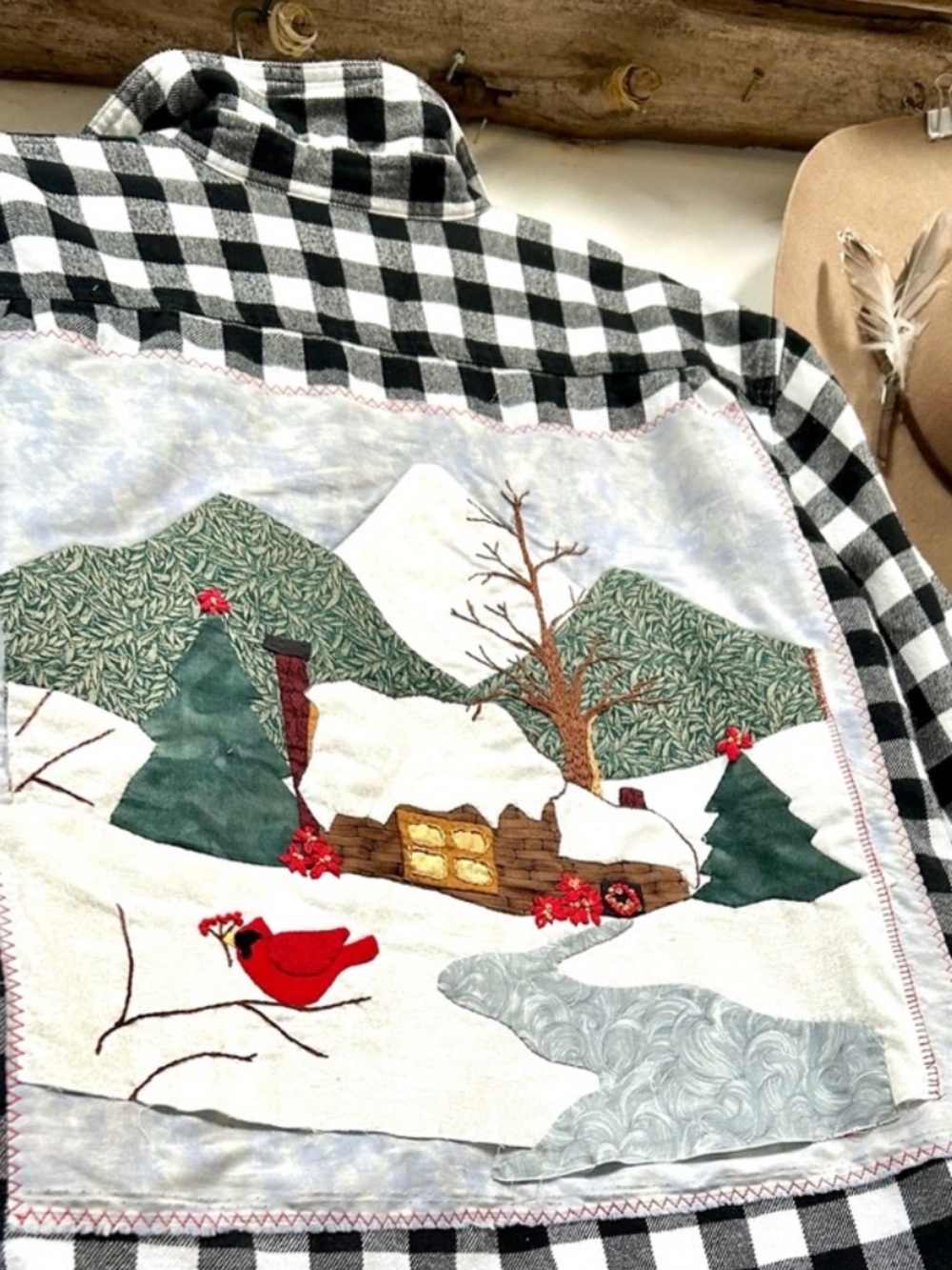 Artisan Cabin Christmas/holiday patchwork on Buffalo Check flannel cottage vibe